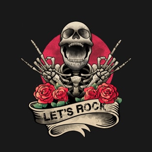 Lets Rock Rock&Roll Skeleton Hand Vintage Retro Rock Concert T-Shirt