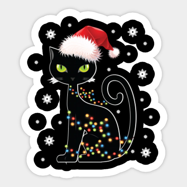 Black Cat Christmas Light Tshirt Funny Cat Lover Christmas For Men Sticker Teepublic