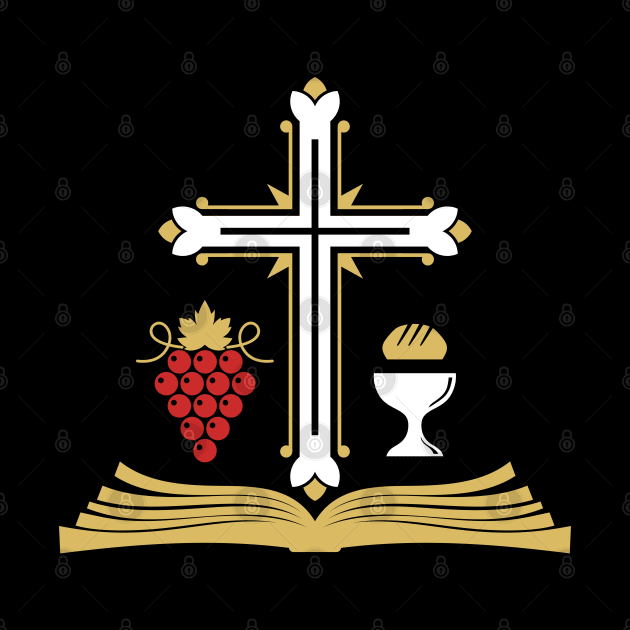 Cross, open bible, holy grail and vine. by Reformer