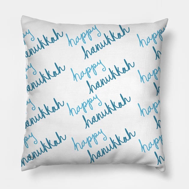Happy Hanukkah Blue Script Lettering Pattern, made by EndlessEmporium Pillow by EndlessEmporium