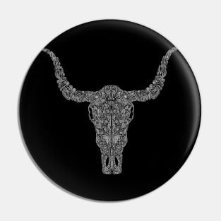 Paisley Bull Skull White Pin