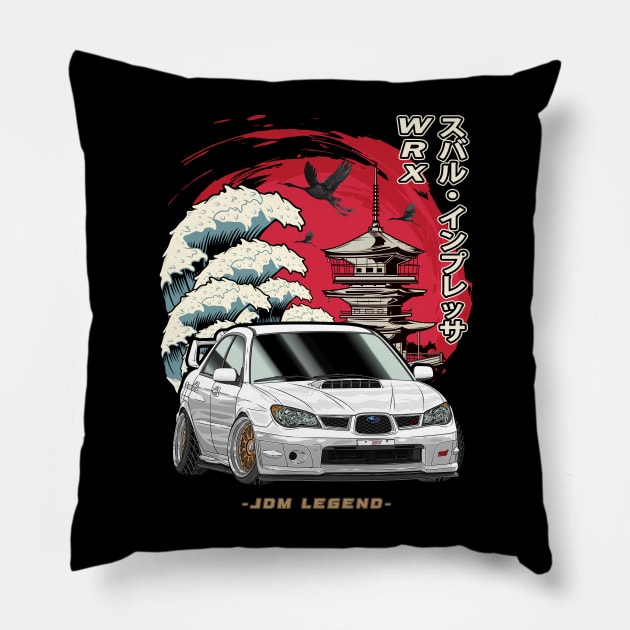 Nippon White Subaru Impreza WRX STi Hawk Eye Pillow by Guyvit