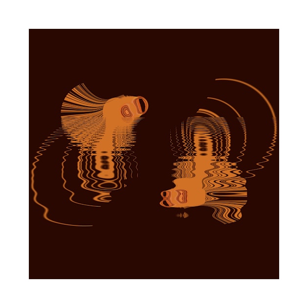 cartoon doodle of twin bright orange goldfish with ripples and water reflections by mister-john