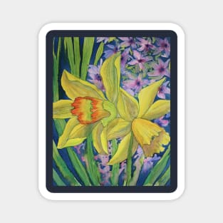 Daffodils & Hyacinths watercolor painting Magnet