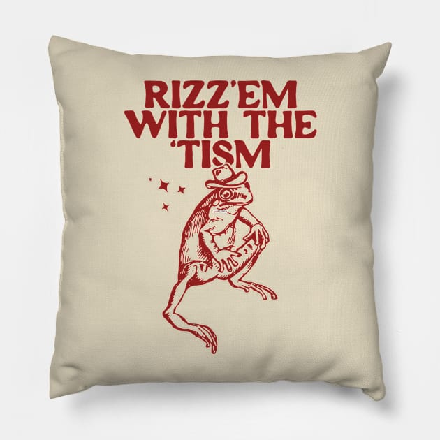 Rizz Em With The Tism Vintage T-Shirt, Retro Funny Frog Shirt, Frog Meme Pillow by Hamza Froug