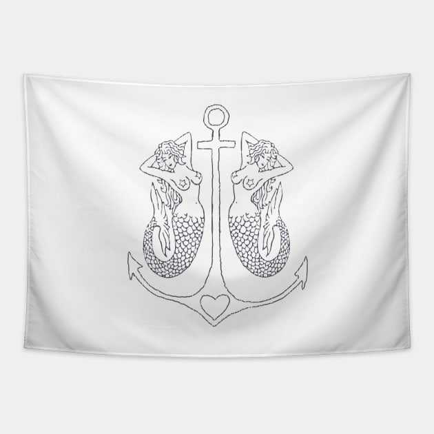 Anchor Mermaids (On Light) Tapestry by Goldquills