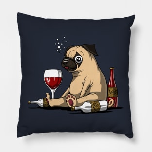 Drunk Pug Wine Drinking Dog Pillow