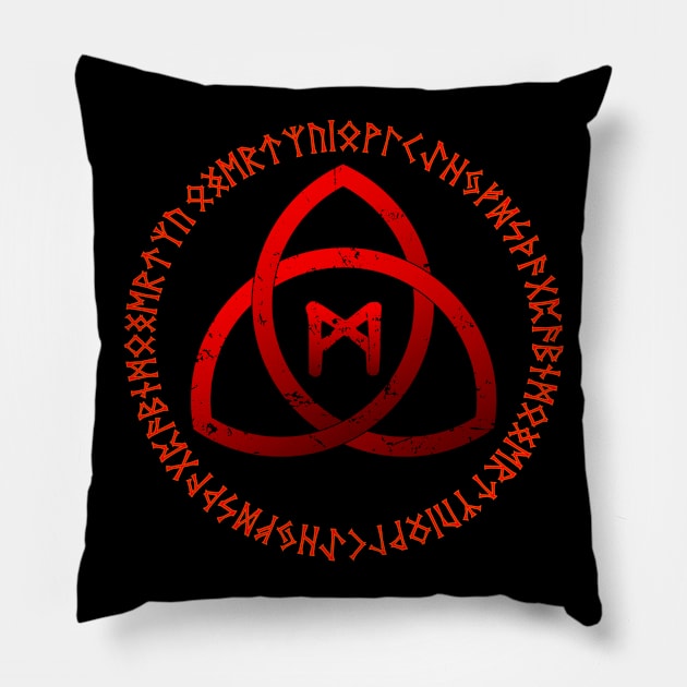 Nordic rune circle and MANNAZ rune Pillow by opooqodesign