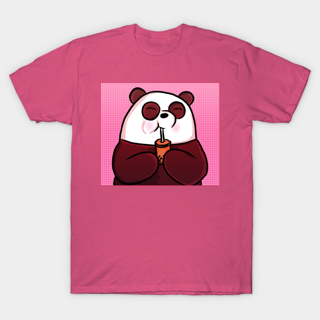 Boba Panda Bear - Pink Background - Boba Milk Tea - T-Shirt