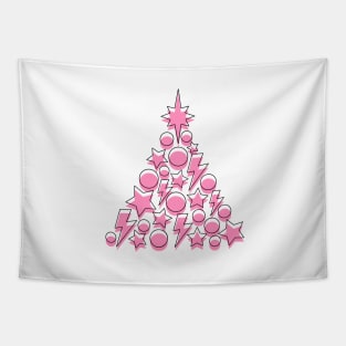 Pink Christmas Tree, Lightning, Star and Baubles Tapestry