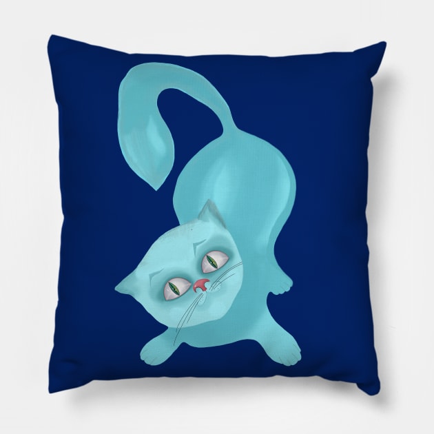 Blue cat Pillow by ArtKsenia