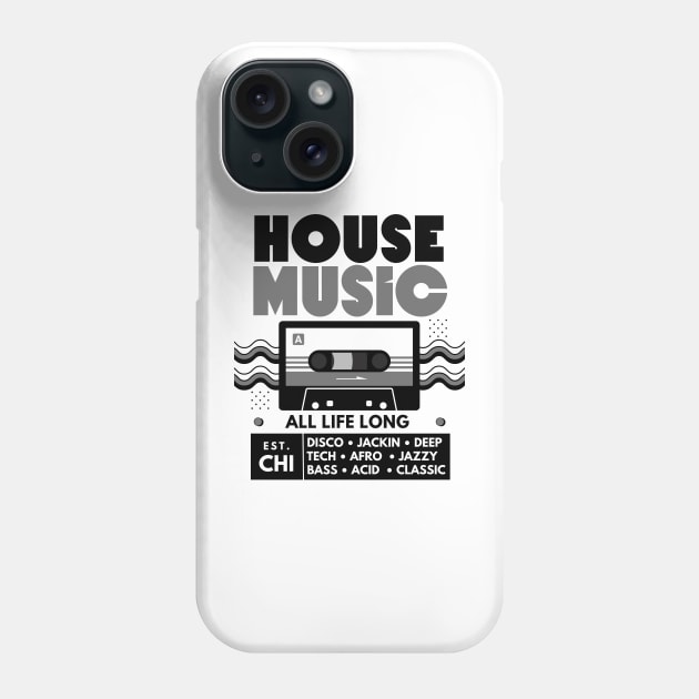 HOUSE MUSIC  - Cassette  (Grey/Black) Phone Case by DISCOTHREADZ 