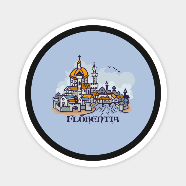 Florence city hand drawing illustration pin buttons Magnet by qpiii