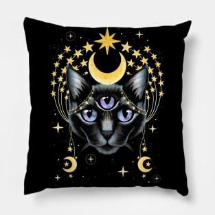 Black Cat Moon Goddess Pillow