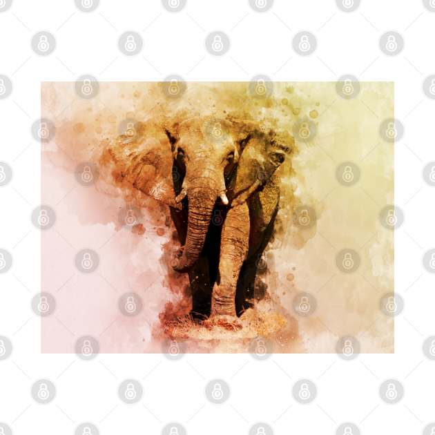 Powerful African Elephant - Watercolor by SPJE Illustration Photography