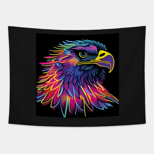 Bald Eagle in Luminous Rainbow Colours Tapestry by Geminiartstudio