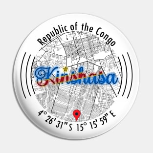 Kinshasa CONGO Road Map Art - Earth Tones Pin