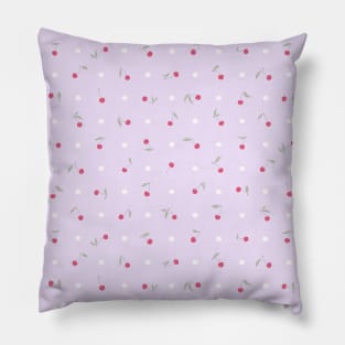 Sweet cherries and polka dots in violet Pillow