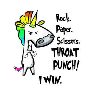 Rock Paper Scissors Throat Punch I Win Funny Unicorn T-Shirt