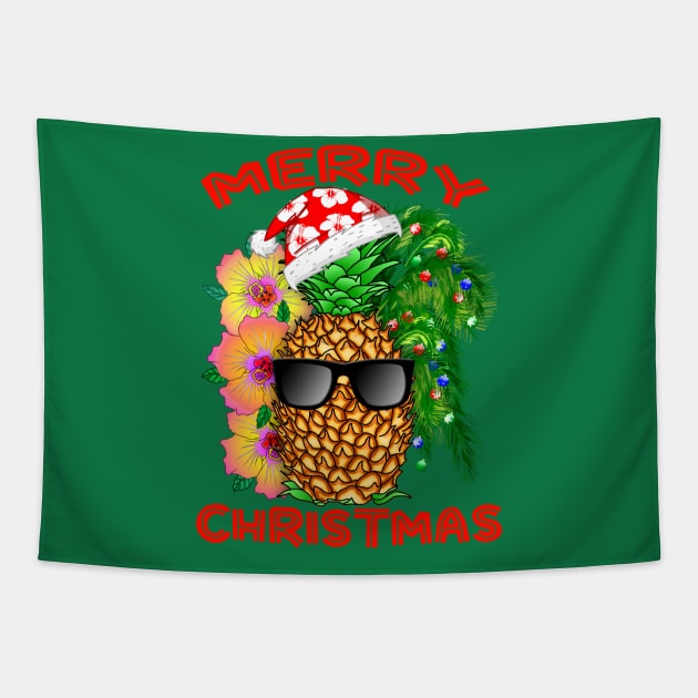 Merry Christmas Funny Pineapple Tapestry by macdonaldcreativestudios