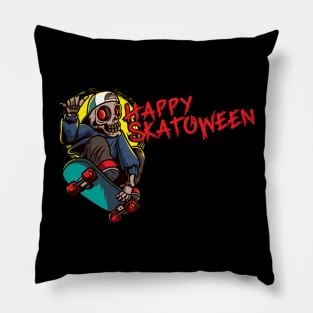 Happy Skatoween Skull Design for a Skater Board Pillow