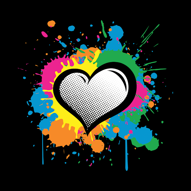 Love Heart Multi Color Paint Splash Splatter by fizzyllama