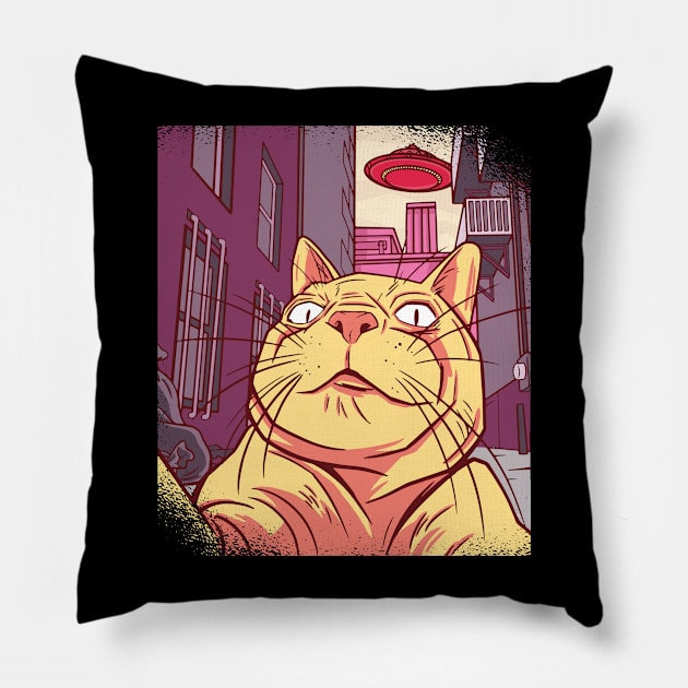 Cat Selfie Funny Cat Meme With UFO Pillow by Visual Vibes