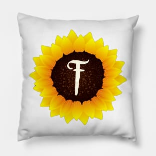 Floral Monogram F Bright Yellow Sunflower Pillow