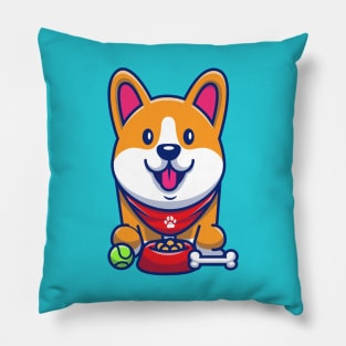 Cute Corgi, Food, Bone And Baseball Cartoon Pillow