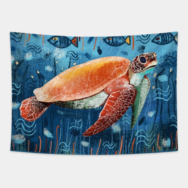 Turtle swimming in the ocean Tapestry by Mimie20