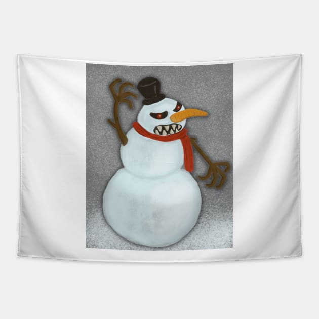 Evil Snowman in a snowstorm Tapestry by tesiamarieart