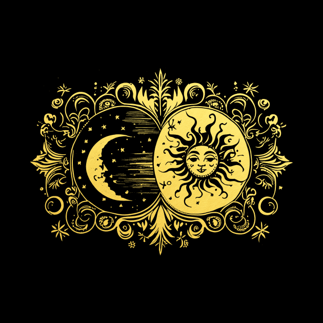 Mystical Sun and Moon in Gold by Pixelchicken