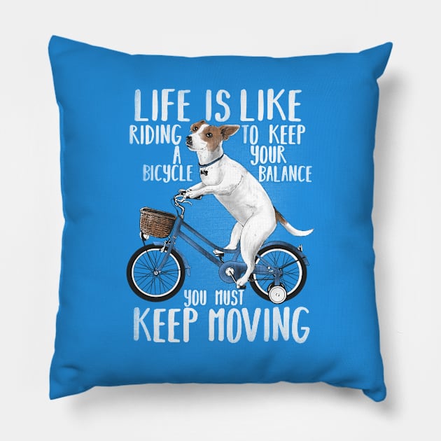 Dog riding a bicycle Pillow by NemiMakeit