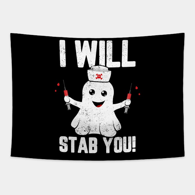 Nurse Ghost I Will Stab You Funny Halloween Tapestry by trendingoriginals