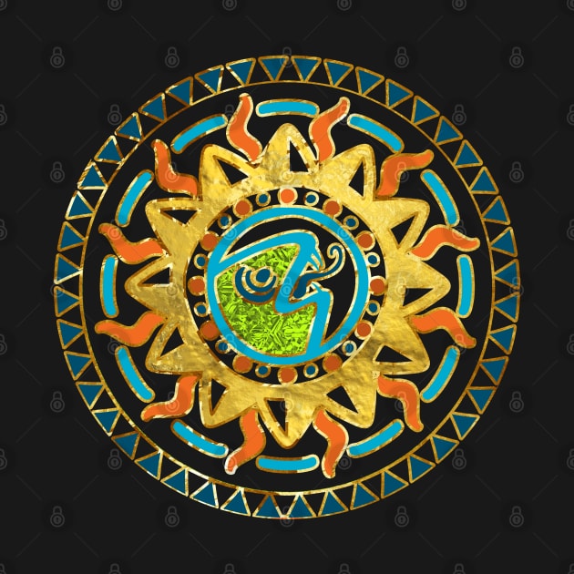 Aztect Lizard in sun symbol by Nartissima