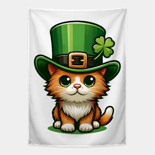 Lucky Cat - St Patrick's Day Cat With Hat - Cute Kitten Saint Patrick's Day Tapestry