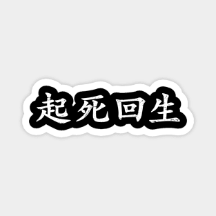 White Kishi Kaisei (Japanese for Wake from Death and Return to Life in distressed white horizontal kanji writing) Magnet