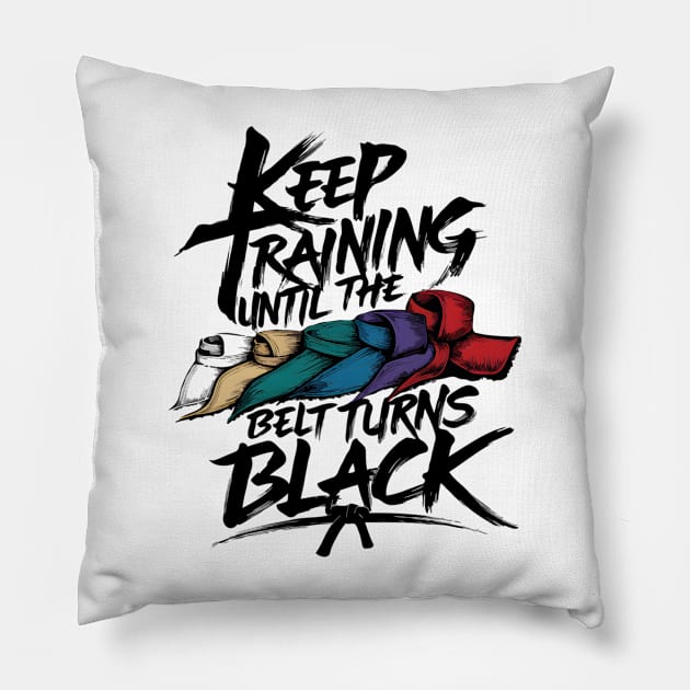 Keep Training Until Belt Turns Black Japan Karate Taekwondo Judo Martial Arts Pillow by TopTees