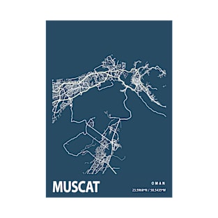 Muscat Blueprint Street Map, Muscat Colour Map Prints T-Shirt