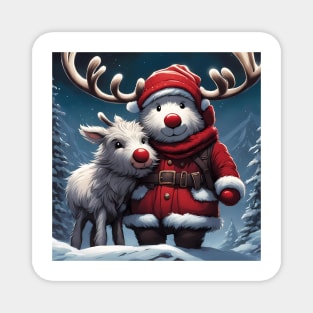 Teddy With Rudolf the Red Nose Reindeer Magnet