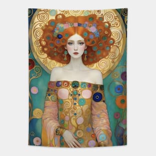 Gustav Klimt's Gilded Muse: Inspired Woman in Radiant Splendor Tapestry