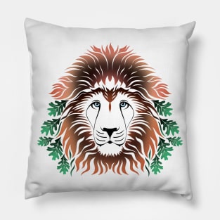 Lion Head with Oak Leaves Pillow