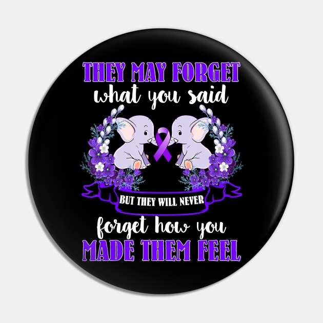 ELEPHANT THEY MAY FORGET WHAT YOU SAID ALZHEIMER AWARENESS Gift Pin by thuylinh8