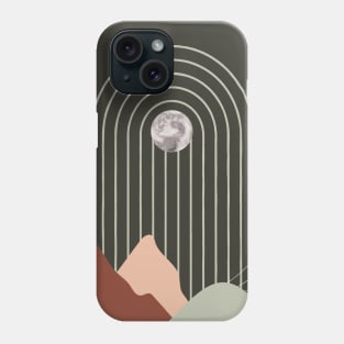 Mid-century modern artwork of moon with arches and mountains. Sun & Moon Artwork With mountains. Boho art of moon at night and terracotta mountains. Phone Case