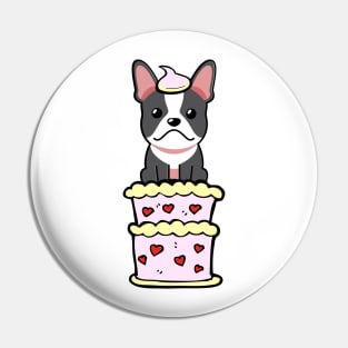 French bulldog Jumping out of a cake Pin