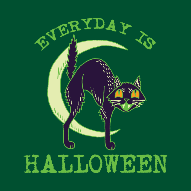 Everyday Is Halloween - Kitschy Cute Vintage Green Halloween Cat by FatCatSwagger