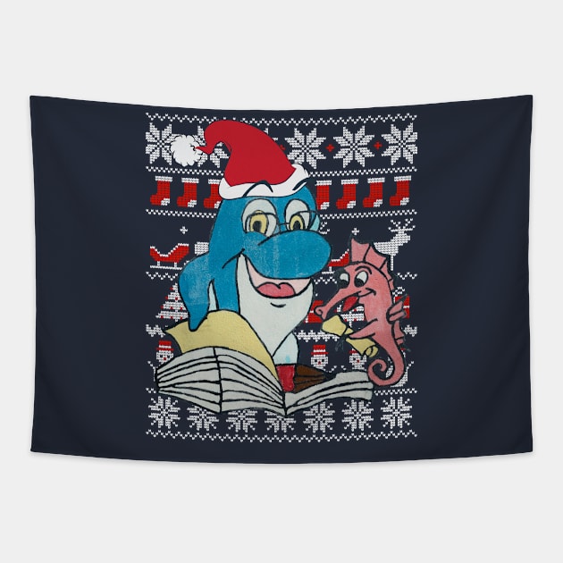 Cute Dolphin Santa Claus Costume Ugly Christmas Sweater Gift Tapestry by peter2art