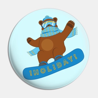 Snowboarding funny Bear Pin