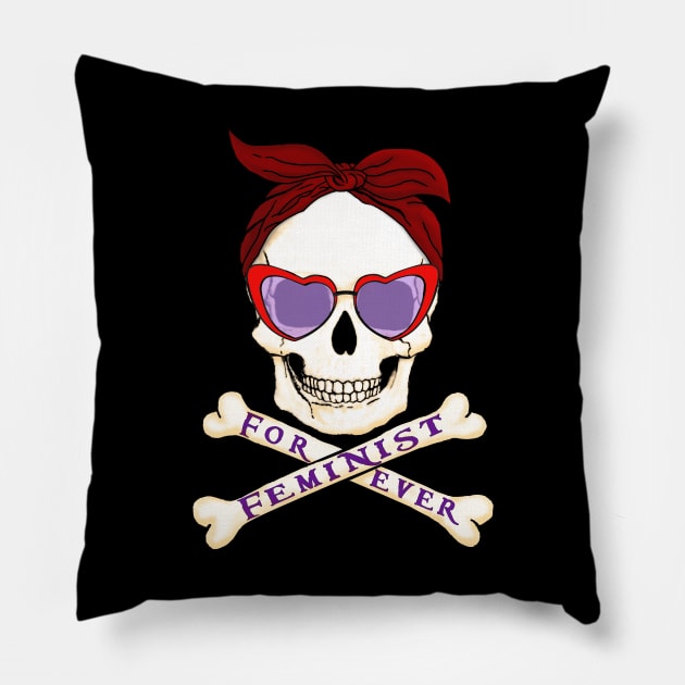 Feminist skull with handkerchief and glasses Pillow by Jevaz