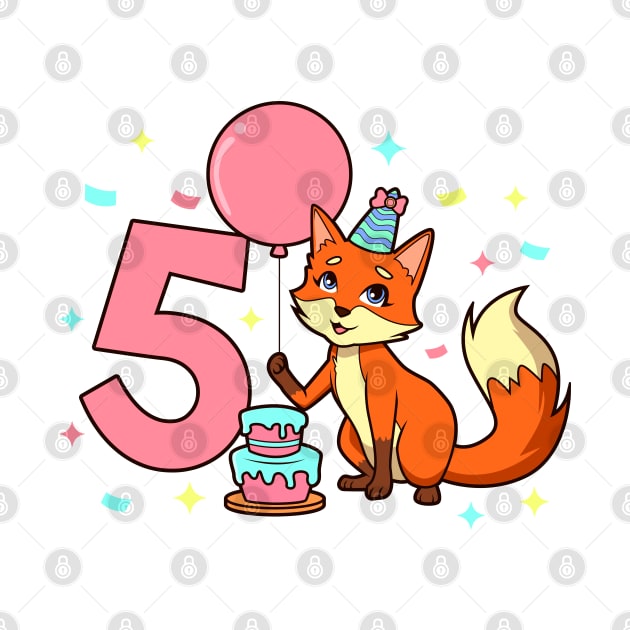 I am 5 with fox - girl birthday 5 years old by Modern Medieval Design